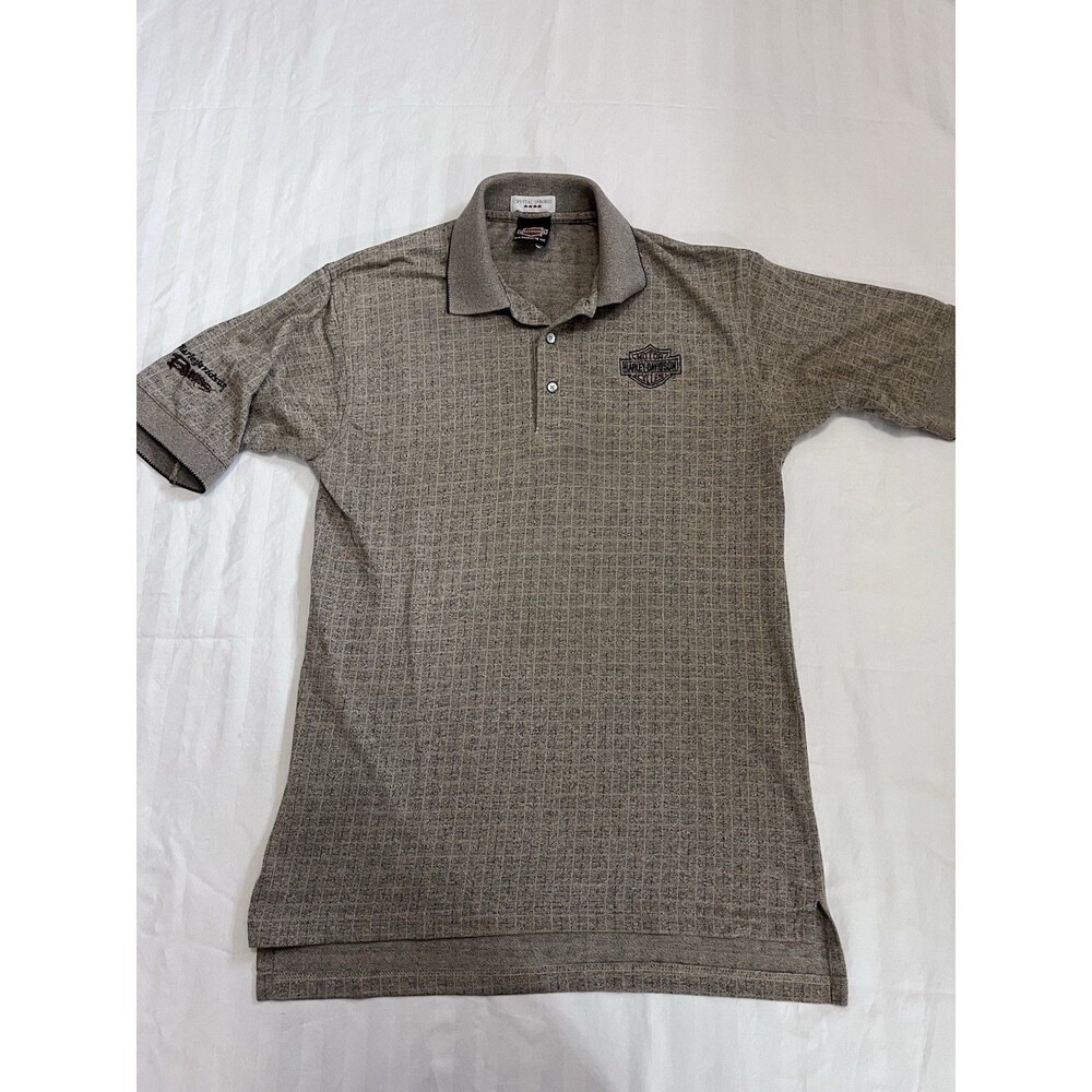 Harley Davidson Bahamas Polo Shirt Mens L Brown Grid Knit Biker VTG
